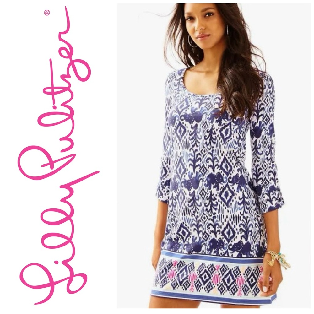 LILLY PULITZER Ocean Ridge Dress Bright Navy Tons of Fun Ikat XXS Style# 24347